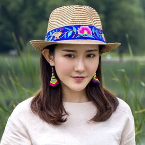 新款小沿帽云南风情立体刺绣花女式夏天装饰草帽子女士藏族帽子女