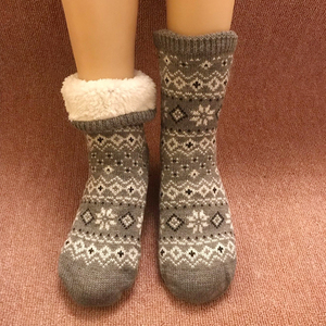 睡眠袜男毛线袜秋冬成人地板袜冬季加厚保暖厚袜粗线针织袜防滑底