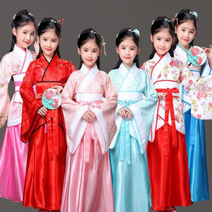 女童古装汉服中国风七仙女公主裙皇后贵妃服装古代唐装古筝表演服