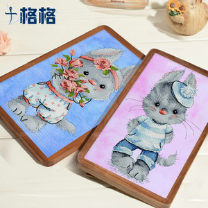 法国dmc十字绣套件 挂画 儿童房 新品 手染布 萌乖小兔 两幅可选