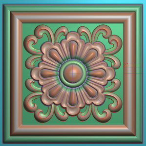 精雕图欧式方形洋花方花贴花门花柱头花浮雕图背景装饰灰度图089