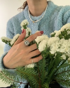 DOUBLET韩国代购 925纯银珍珠拼接时髦几何开口 戒指指环