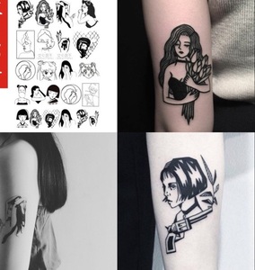 包邮三张 瑜妹妹王逗逗同款手绘女孩黑暗系列纹身贴 卡通女孩纹身