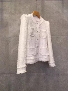 韩国 JS NEW YORK 春女士小香风重工珍珠扣白色羊毛气质外套