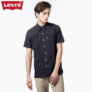 全新Levi's李维斯织绣波点indigo蓝染真贝母扣短袖衬