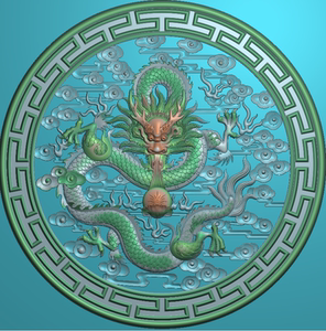 圆形龙屏风挂屏精雕图 灰度图 浮雕图 卧龙云纹墓碑图 圆形龙王