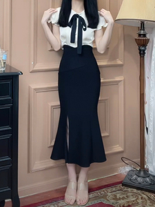 黑色法式鱼尾裙半身裙女夏季薄款高腰显瘦裙子紧身性感气质包臀裙