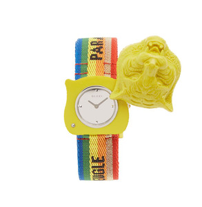 正品代购 gucci古琦女士手表 老虎头翻盖石英表ya146410 彩虹表带