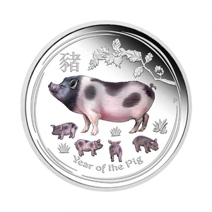 澳大利亚2019已亥生肖猪宝宝纪念币 收藏动物镀银币贺岁彩色硬币