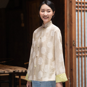 真丝混纺提花新品复古改良中国风盘扣外套女新中式唐装对襟女上衣