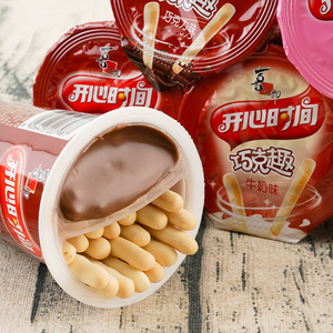 新日期 包邮 喜之郎开心时间巧克趣25g*12杯装巧克力沾酱饼干零食