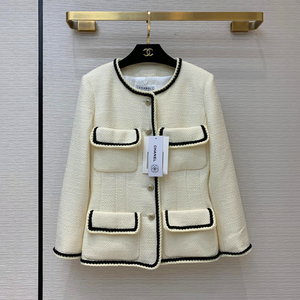 chanel/香奈儿 20秋冬新款撞色圆领小蛮腰上衣软花呢夹克外套女装