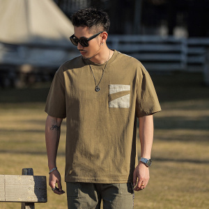 欧美复古t恤夏季潮流宽松街头休闲美式成熟稳重男装衣服男短袖