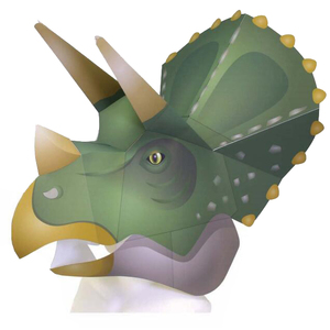 纸模型制作diy手工益智玩具恐龙面具 三角龙头套头饰 3d立体折纸