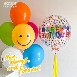 网红ins彩色生日快乐透明4D印花气球派对装饰布置韩国纸屑彩虹