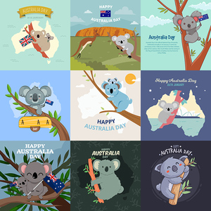 考拉海报ai矢量素材 澳大利亚可爱卡通树袋熊动物背景 设计素材