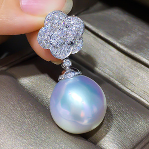 银蓝冷光澳白珍珠吊坠天然海水项链单颗18k金超大气质高贵正品女