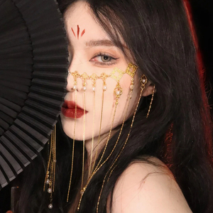 汉服面帘古风遮脸面纱流苏耳挂眉心坠额饰头链古装仙女搭配头饰