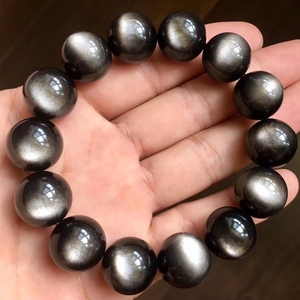 珠径10-16mm天然冰猫眼银曜石黑曜石手链天蝎摩羯双鱼座防黑法术