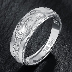 999纯银戒指男单身戒潮男开口貔貅指环男士戒指个性男生学生尾戒