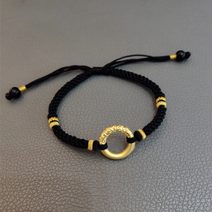 黄金金箍平安扣手链男款999足金男士编织手绳手饰送男友生日礼物