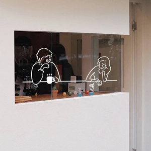 甜品店奶茶店情侣喝奶茶玻璃门橱窗贴纸 白墙装饰墙贴 创意图案贴