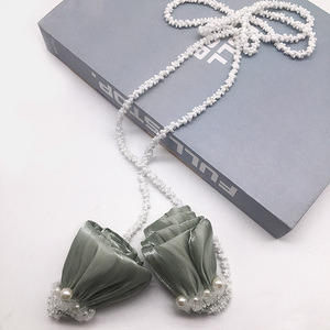 灰绿色手工花朵小珍珠条窗帘装饰绑带配件珍珠边扎带韩式小花束带