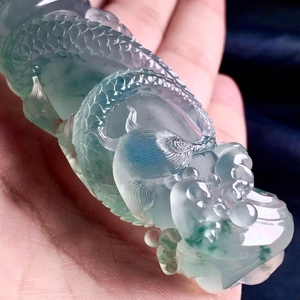 1215天然翡翠精品玻璃种飘花龙柱把件 厚装霸气 晶莹细腻 正品a货