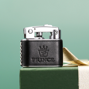 日本prince王子打火机复古真皮定制刻字送男朋友礼物高档火机煤油
