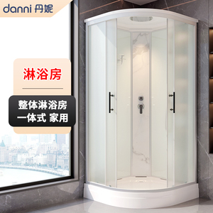 整体淋浴房一体式家用钢化玻璃白色磨砂推拉移门封闭式整体淋浴房