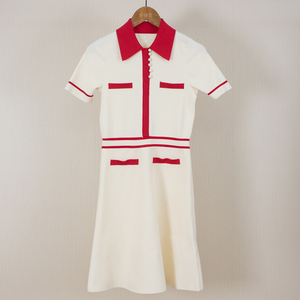 21年春夏 春晚同款送你一朵小红花翻领红白相间修身漂亮连衣裙