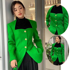 thug rose弧心领复古绿色西装外套丝绒半高领打底上衣21秋冬新品