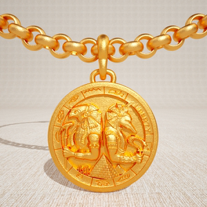琮方珠玉古法金阿努比斯光面人像金币礼品黄金吊坠颈饰定制情侣