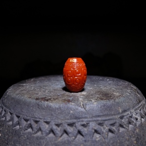 【玖琢】苏州名家曾磊华作品 瓦西满色南红雕刻10mm《回纹鼓珠》