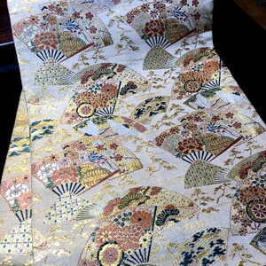 日本西阵织和服腰带日式桌旗茶席织锦缂丝正娟面料全通丸带金小扇