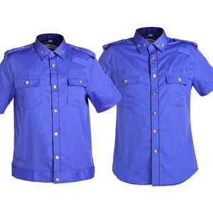 新款夏季短袖夹克衬衣男女天空蓝薄款透气纯棉工装半袖工作服衬衫