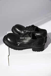 Saint Master GUIDI风德比马皮固特异工艺V底圆头黑色休闲鞋皮鞋