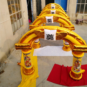充气气模白事丧事路引五连体拱门彩绘八仙过海彩虹门牌坊莲花柱