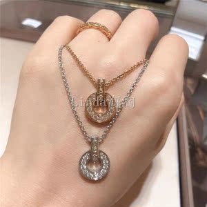 bvlgari/宝格丽圆饼项链锁骨链 18k金新款镂空圆环满钻钻石吊坠女