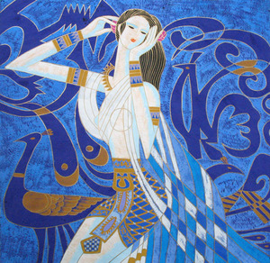 云南重彩画民族特色人物画民族少女四尺斗方客厅餐厅卧室装饰壁画