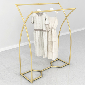 金色服装店挂衣展示架双排服装架落地式女装店橱窗衣服货架中岛架