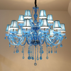 客厅蓝色水晶灯欧式地中海餐厅卧室灯咖啡厅彩色吊灯创意玻璃灯具