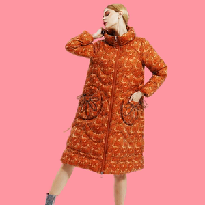 卓拉zuolla印花羽绒服2021年新款大码白鸭绒轻薄保暖长款冬装外套