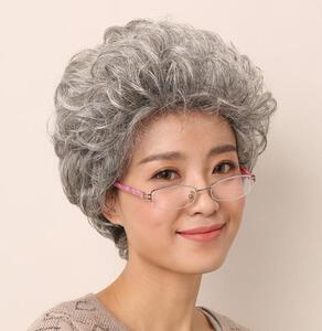 舞台演出扮演老太太老奶奶老人花白色假发女男反串银白头发短卷发