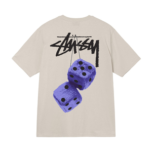 STUSSY FUZZY DICE TEE斯图西短袖男白色毛绒骰子宽松情侣T恤女潮