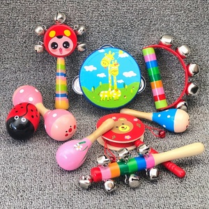 儿童木制手摇铃串铃0-12个月宝宝训练抓握婴儿腕铃玩具奥尔夫乐器