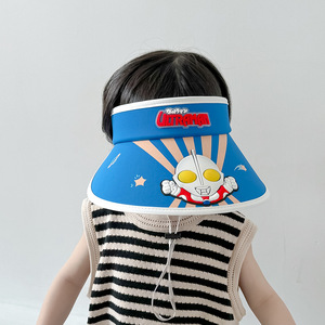 韩国原版奥特曼儿童防晒帽子防紫外线男女孩夏薄款大沿空顶遮阳帽