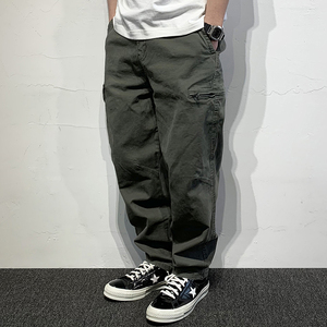 hey man春季男士拉链多口袋工装裤长裤 复古纯色简约宽松休闲裤潮