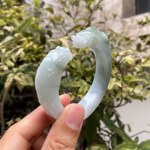 爱妮原创特色缅甸天然a货翡翠女款大双龙护主玉石手镯玉镯子 55mm