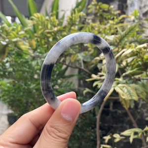 爱妮原创特色缅甸天然a货翡翠女款糯种乌鸡花圆条手镯玉镯子 56mm